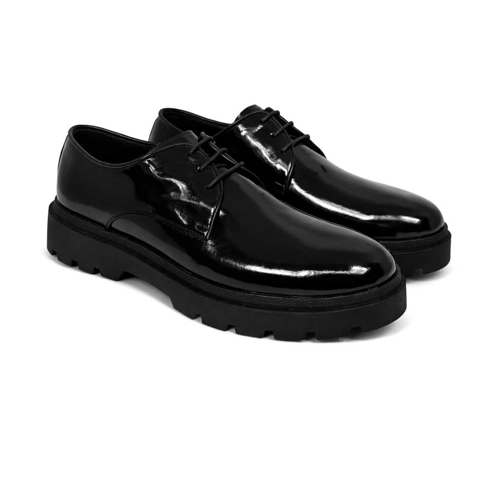 Men shiny leather trendy shoes - Black