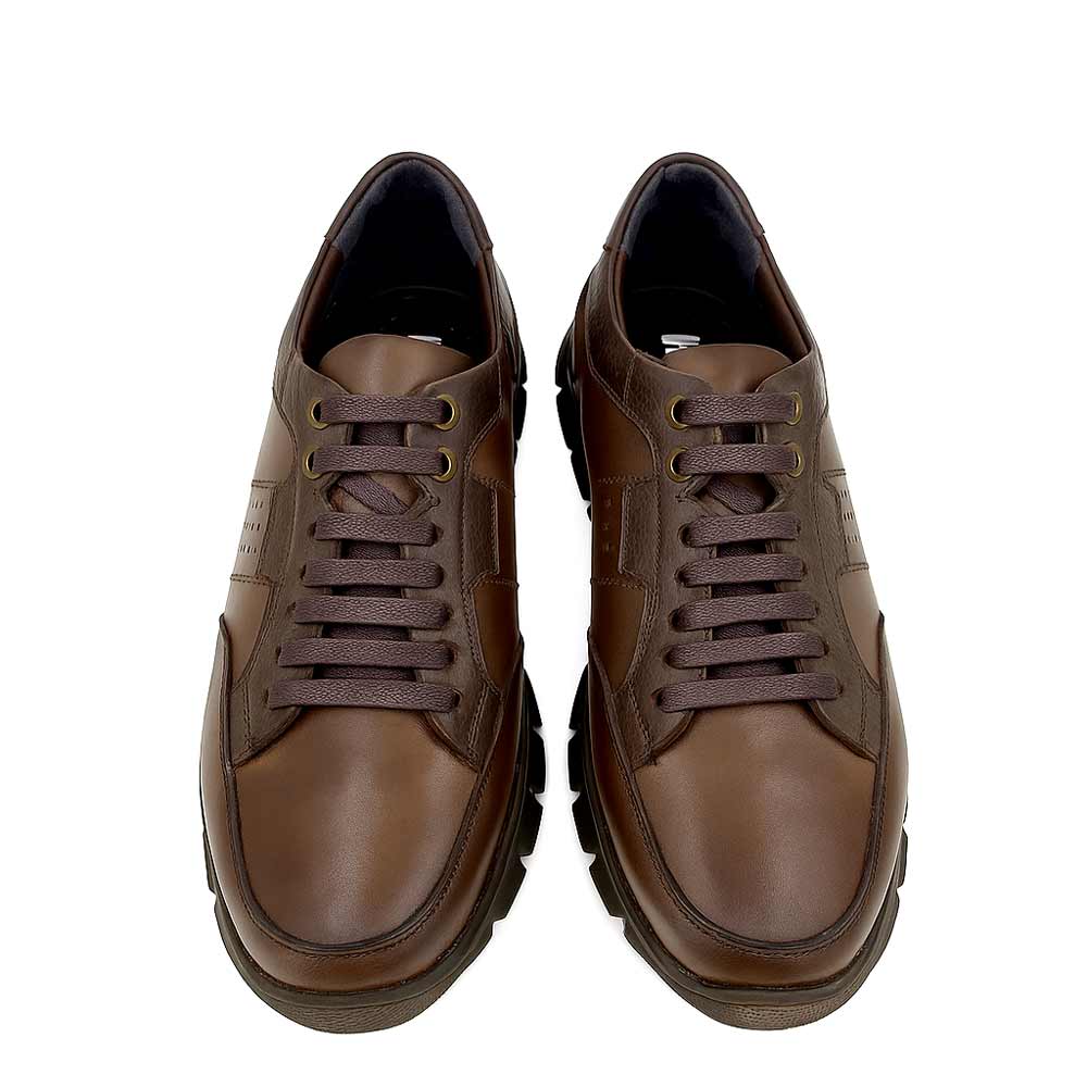 Men geniune leather trainers - Brown2