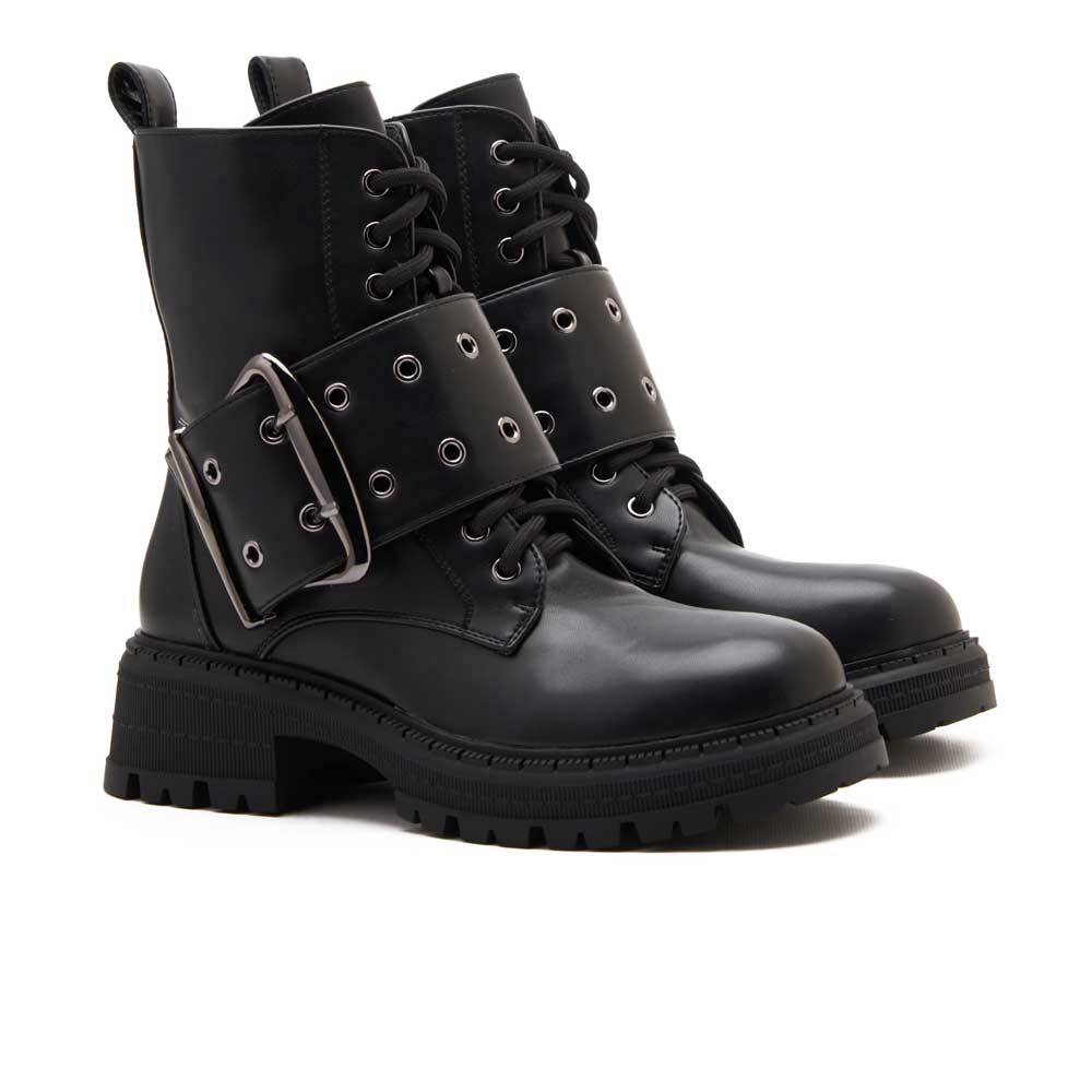 Women fashion lace-up boot - Black