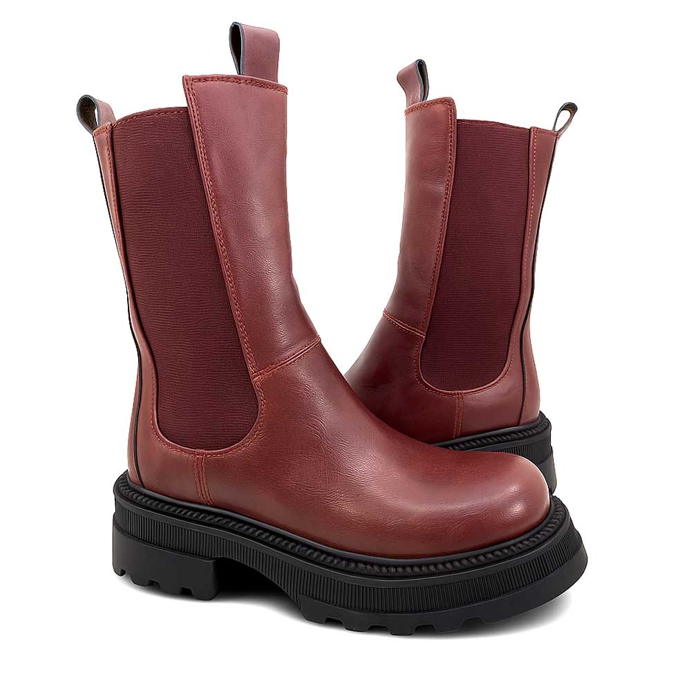Women high-neck leather boot - Maroon2