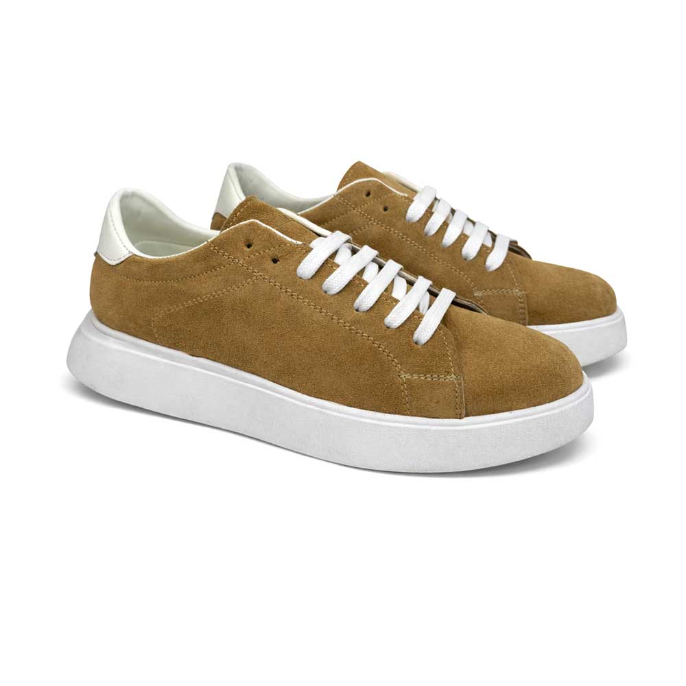 Men's Genuine Chamois Leather Sneakers - Beige