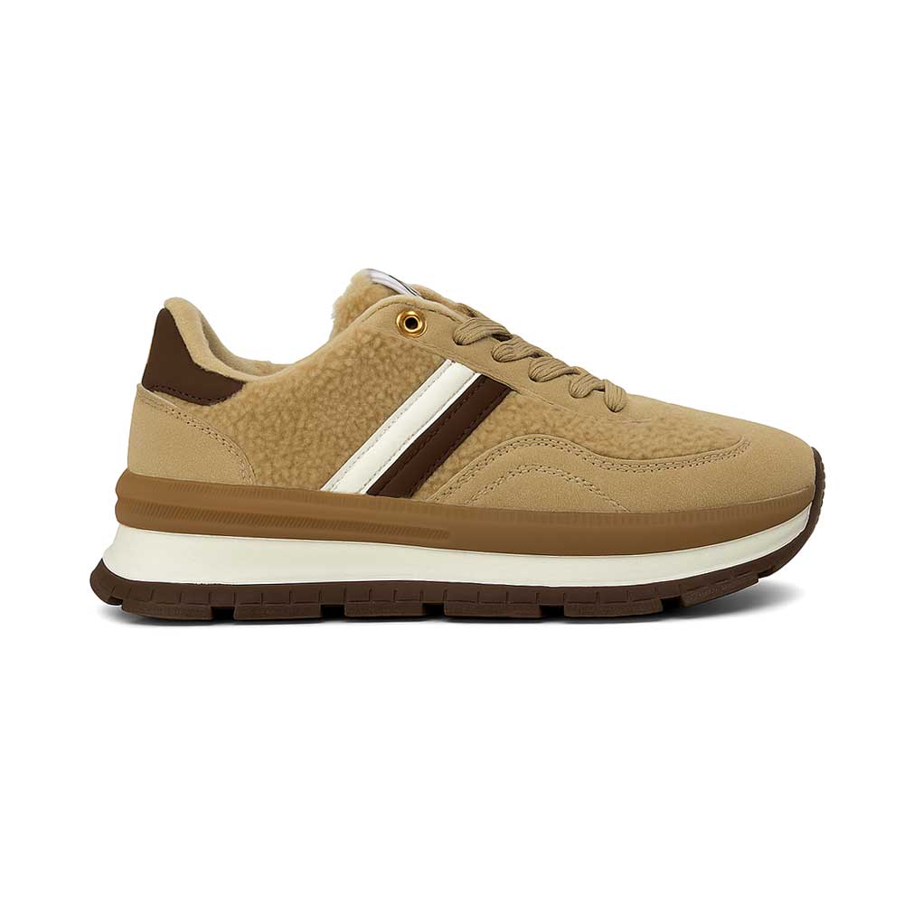 Women's Fleece Sneakers With Comfort Sole - Khaki